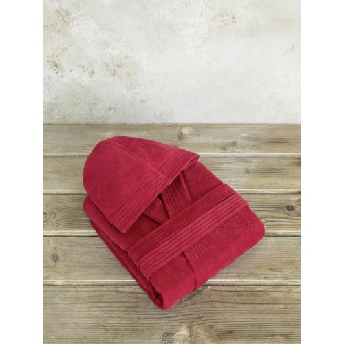 Μπουρνούζι (XXLarge) Βελουτέ με Κουκούλα Nima Zen Happy Red (Κόκκινο)