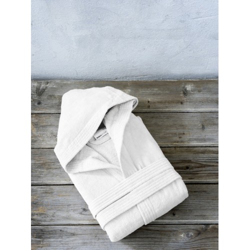 Μπουρνούζι (Medium) Βελουτέ με Κουκούλα Nima Zen White (Λευκό)