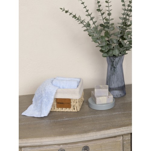 Καλαθάκι με 3 τεμάχια Λαβέτες (25x25) Βαμβακερές Mονόχρωμες  Nima Bamboo Bloom Light Blue