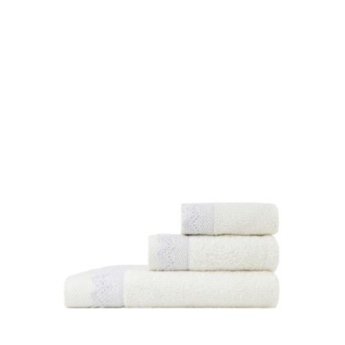 Σετ Πετσέτες 3 Τεμαχίων (Χεριών|Προσώπου|Λουτρού) Δαντέλα Βαμβακερές 480 γρ/τμ Nima Demur Off White