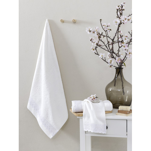 Σετ Πετσέτες 3 Τεμαχίων (Χεριών|Προσώπου|Λουτρού) Δαντέλα Βαμβακερές 480 γρ/τμ Nima Demur White