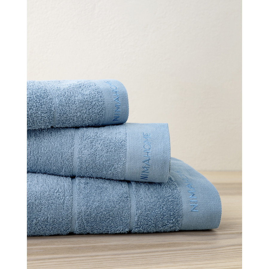 Σετ Πετσέτες 3 Τεμαχίων (Χεριών|Προσώπου|Λουτρού) με Κέντημα Βαμβακερές 450 γρ/τμ Nima Essence Blue