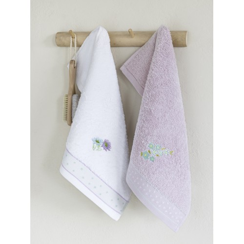 Σετ Πετσέτες 2 τεμαχίων Χεριών (30x50) Βαμβακερές με Κέντημα Nima Lavender