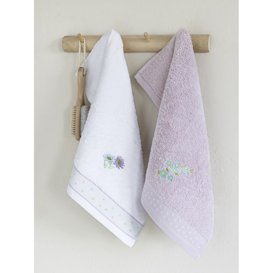 Σετ Πετσέτες 2 τεμαχίων Χεριών (30x50) Βαμβακερές με Κέντημα Nima Lavender