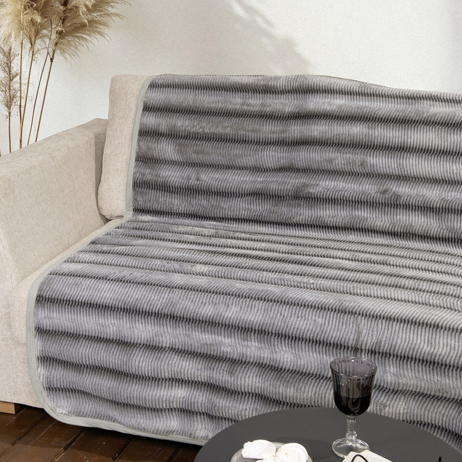 Ριχτάρι Γούνινο για Τριθέσιο Καναπέ (180x300) Αντιολισθητικό Nima Lunetta Light Grey