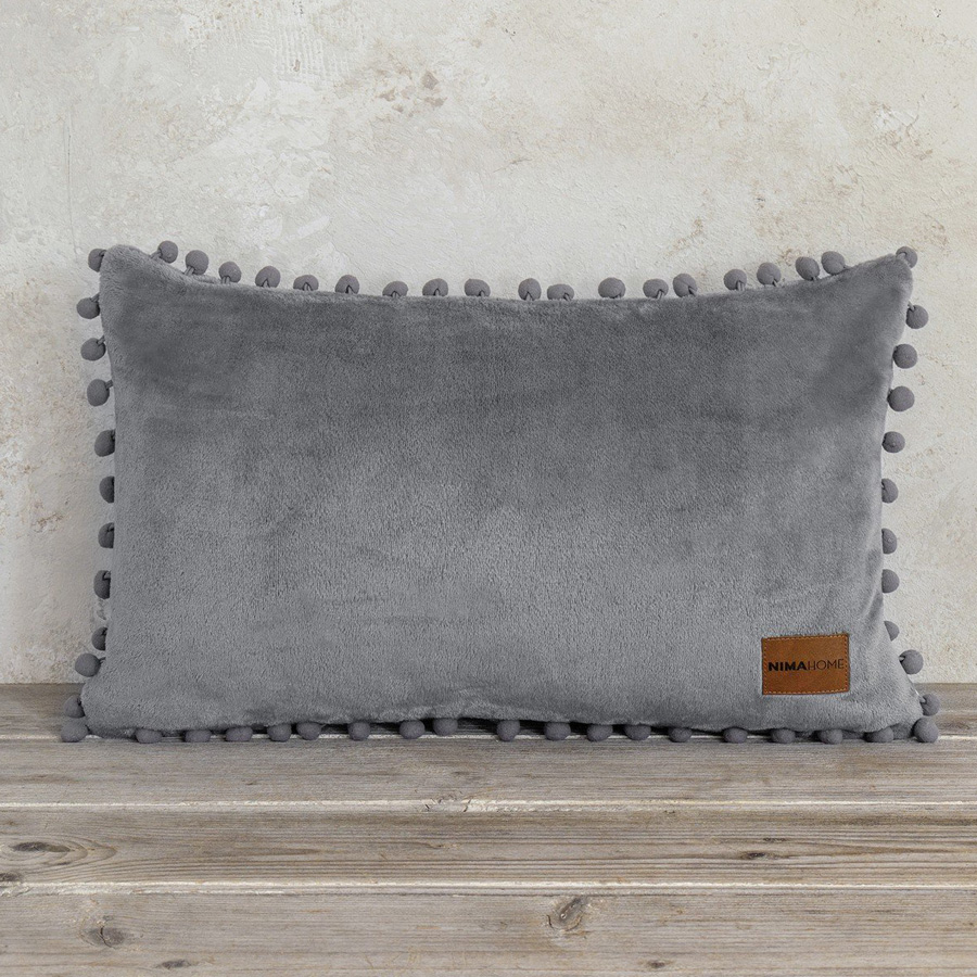 Διακοσμητικό Μαξιλάρι (30x50) Flannel με Πον Πον Μονόχρωμο Nima Macia Grey