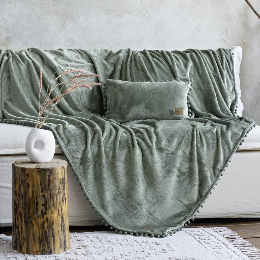 Διακοσμητικό Μαξιλάρι (30x50) Flannel με Πον Πον Μονόχρωμο Nima Macia Sage Green