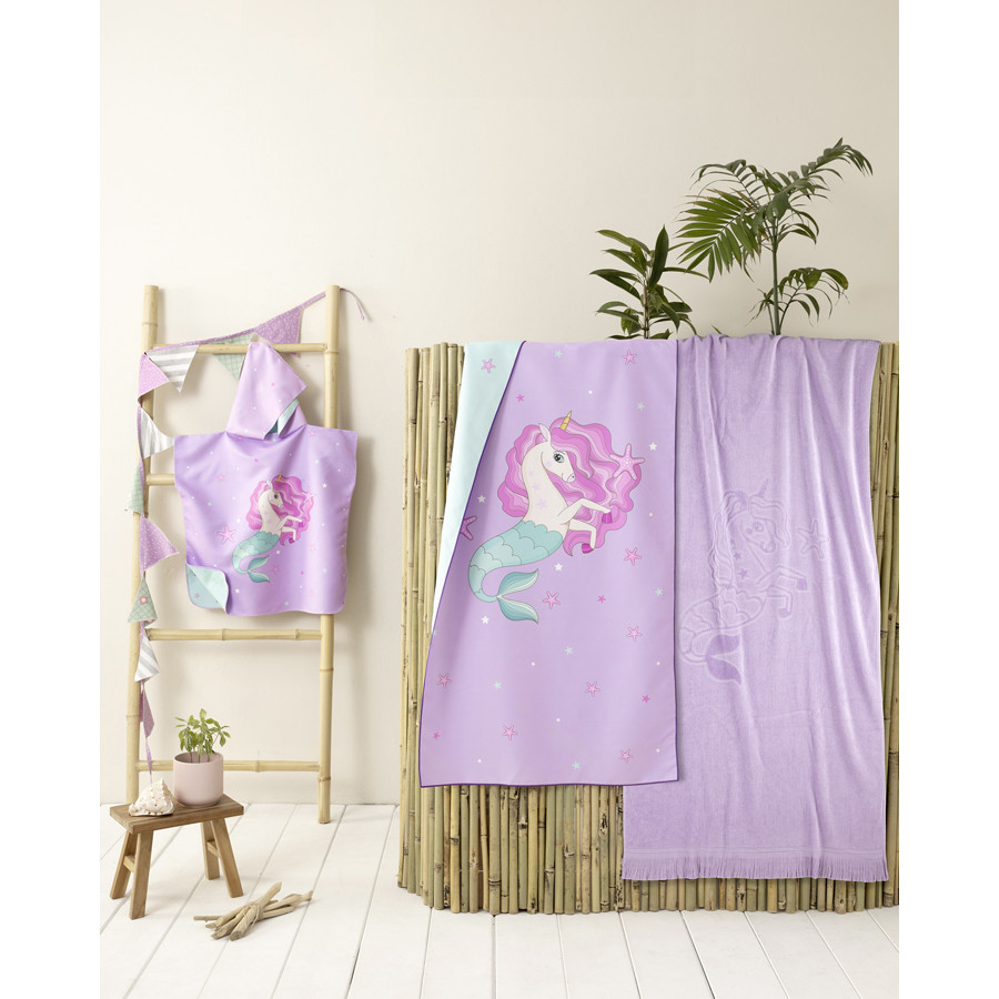 Παιδικό πόντσο θαλάσσης (No 5-8) με κουκούλα Μικροϊνες Διπλής Όψης Nima Bella