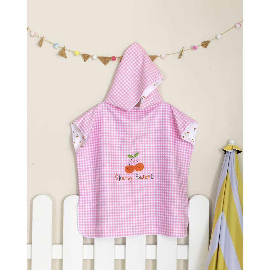 Παιδικό πόντσο θαλάσσης (No 5-8) με κουκούλα Μικροϊνες Διπλής Όψης Nima Cherry Sweet