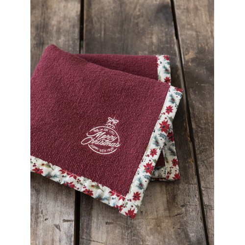 Πετσέτα με Ρέλι Χειρός (40x40) Χριστουγεννιάτικη με Κέντημα Nima Merry