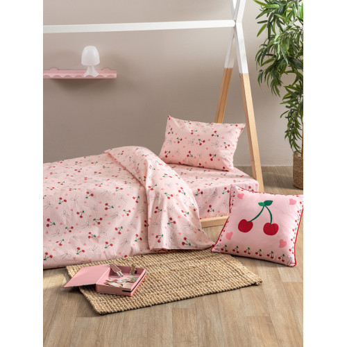 Σετ Σεντόνια Μονά Παιδικά (170x260) Με Λάστιχο Βαμβακερά Palamaiki MK778 Κεράσια