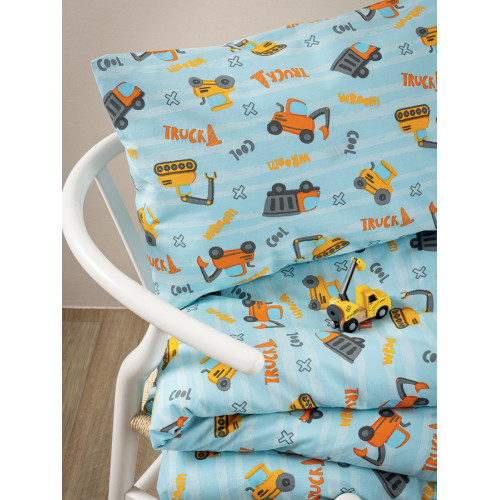 Σετ Σεντόνια Μονά Παιδικά (170x260) Με Λάστιχο Βαμβακερά Palamaiki MK781 Φορτηγά