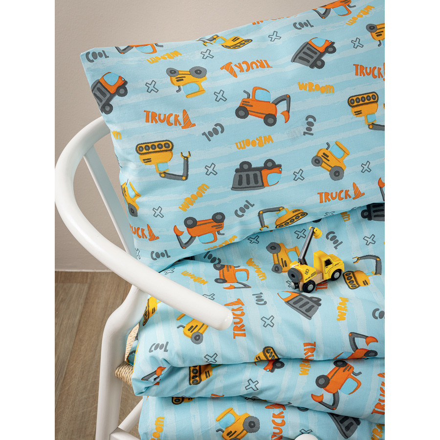 Σετ Σεντόνια Μονά Παιδικά (170x260) Με Λάστιχο Βαμβακερά Palamaiki MK781 Φορτηγά