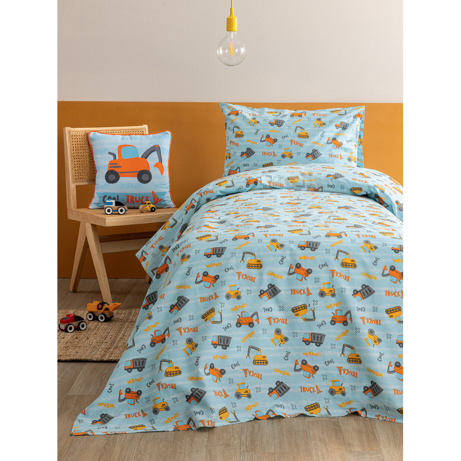 Σετ Σεντόνια Μονά Παιδικά (170x260) Με Λάστιχο Βαμβακερά Palamaiki MK781 Φορτηγά