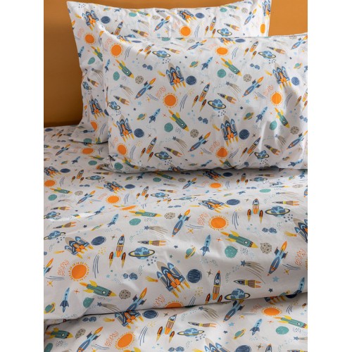 Σετ Σεντόνια Μονά Παιδικά (170x260) Βαμβακερά Palamaiki MK770 Διαστημόπλοια