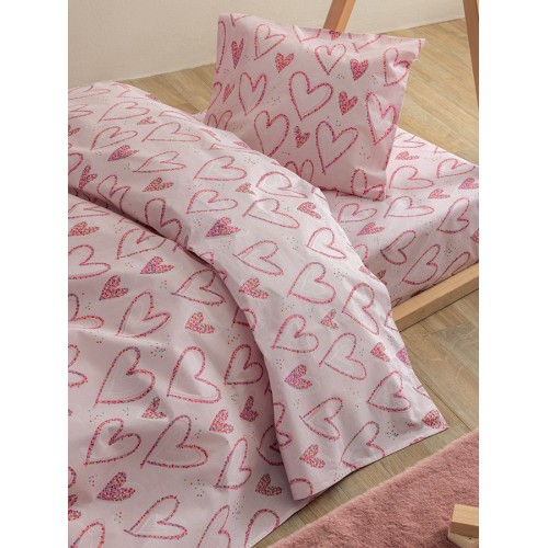 Σετ Σεντόνια Βρεφικά Κούνιας (130x170) με Λάστιχο Βαμβακερά Palamaiki MK773 Καρδιές