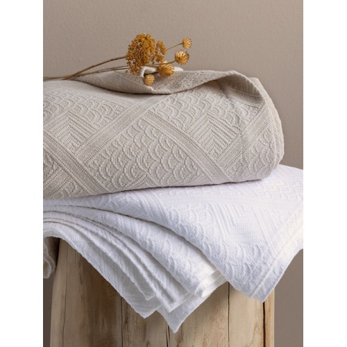 Κουβέρτα Πικέ Μονή (170x260) ανάγλυφη βαμβακερή Palamaiki Carla White