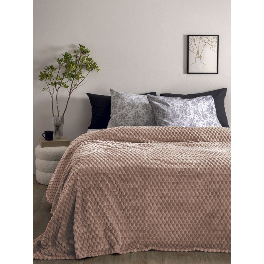 Κουβέρτα Υπέρδιπλη (220x240) Flannel Fleece Palamaiki Aster Beige
