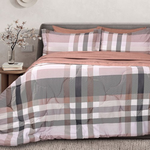 Σετ Πάπλωμα με Σεντόνια Υπέρδιπλα (230x250) Βαμβακοσατέν Palamaiki Bed In A Bag B0693 Καρό