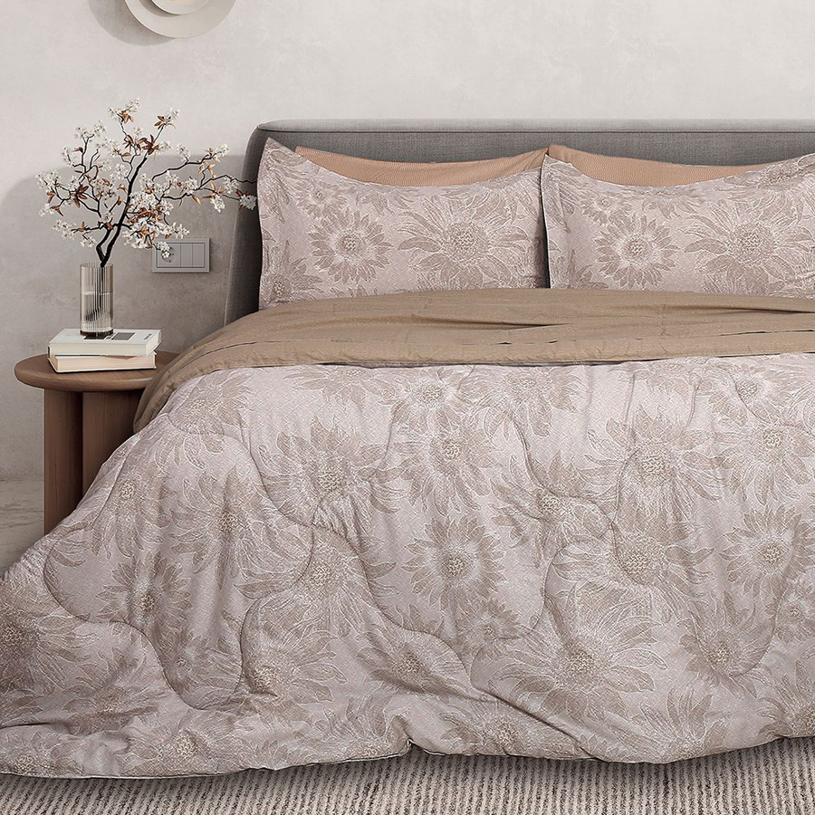 Σετ Πάπλωμα με Σεντόνια Υπέρδιπλο (230x250) Βαμβακοσατέν Palamaiki Bed In A Bag B0695 Μπεζ-Καφέ