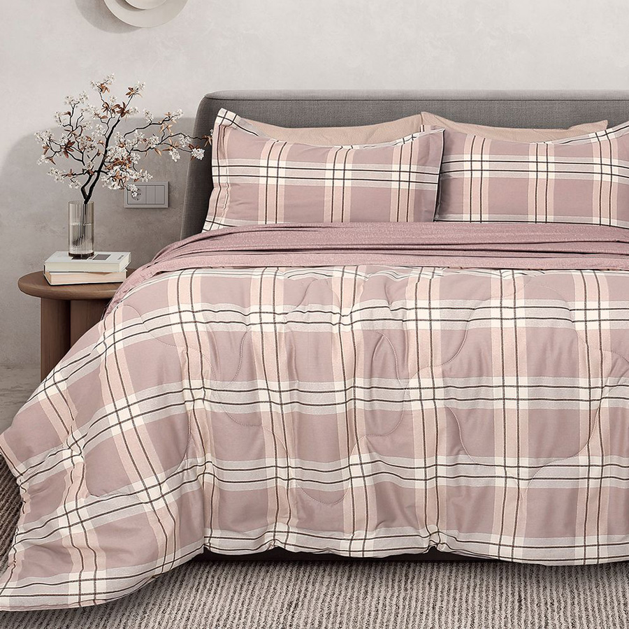 Σετ Πάπλωμα με Σεντόνια Υπέρδιπλο (230x250) Βαμβακοσατέν Palamaiki Bed In A Bag B0697 Μπεζ Καρό