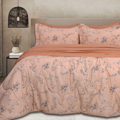 Σετ Πάπλωμα με Σεντόνια Υπέρδιπλο (230x250) Βαμβακοσατέν Palamaiki Bed In A Bag B0699 Σομόν