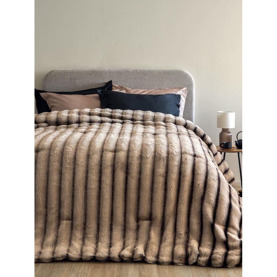 Κουβερτοπάπλωμα Υπέρδιπλο (230x250) Οικολογίκή Γούνα Ζακάρ-Mink Fleece 860γρτμ Palamaiki Cate Beige