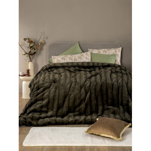 Κουβερτοπάπλωμα Υπέρδιπλο (230x250) Οικολογίκή Γούνα Ζακάρ-Mink Fleece 860γρτμ Palamaiki Cate Green