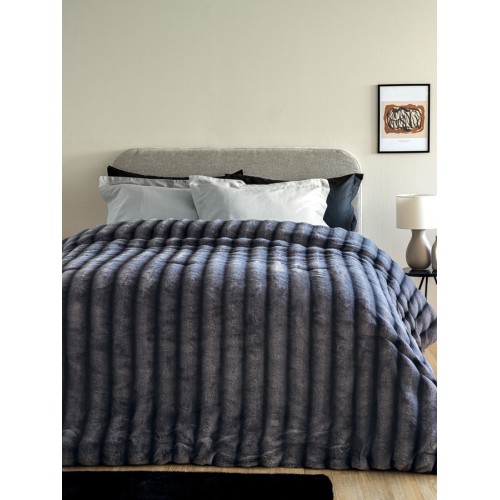 Κουβερτοπάπλωμα Υπέρδιπλο (230x250) Οικολογίκή Γούνα Ζακάρ-Mink Fleece 860γρτμ Palamaiki Cate Grey