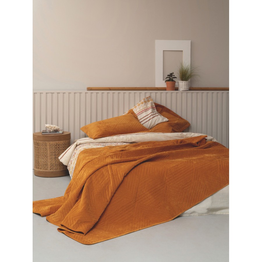 Κουβερλί Υπέρδιπλο (220x240) Μονόχρωμο Βελουτέ Palamaiki Dizza gold