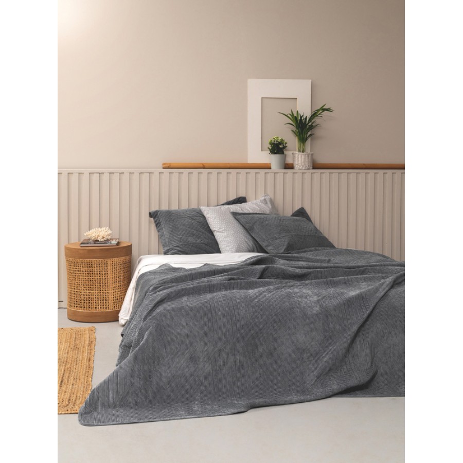 Κουβερλί Υπέρδιπλο (220x240) Μονόχρωμο Βελουτέ Palamaiki Dizza grey