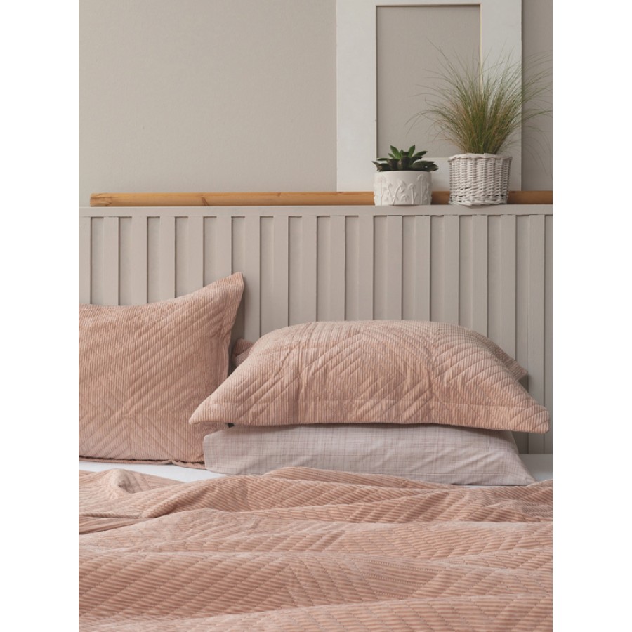 Κουβερλί Υπέρδιπλο (220x240) Μονόχρωμο Βελουτέ Palamaiki Dizza rose