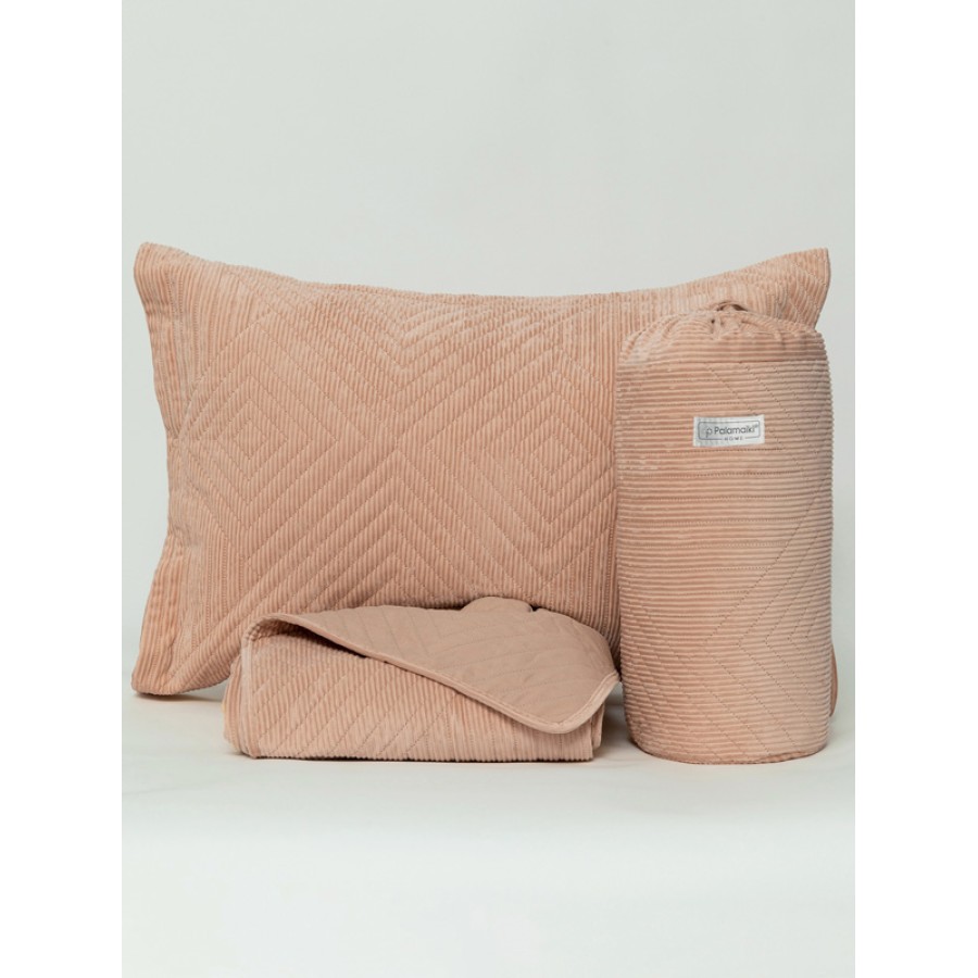 Κουβερλί Υπέρδιπλο (220x240) Μονόχρωμο Βελουτέ Palamaiki Dizza rose