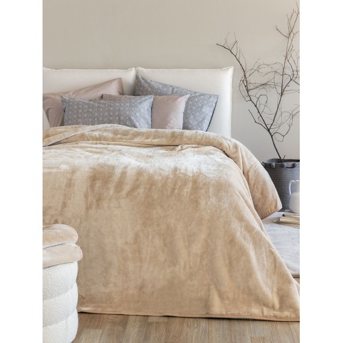 Κουβέρτα Υπέρδιπλη (220x240) Βελουτέ, Super Soft Palamaiki Dream Velour/3 Sandy