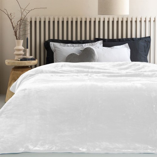Κουβέρτα Υπέρδιπλη (220x240) Βελουτέ, Super Soft Palamaiki Fani Offwhite