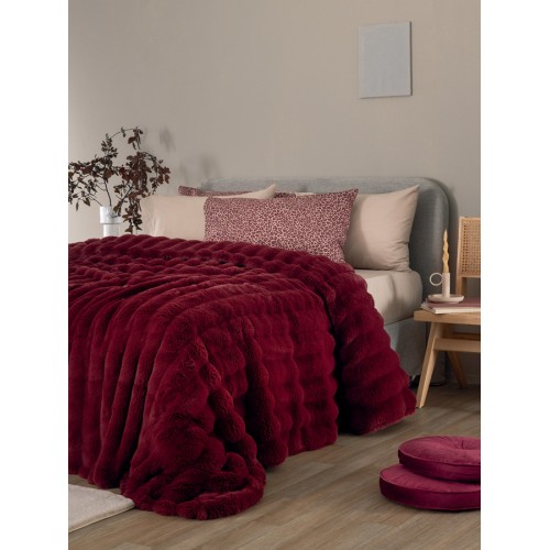 Κουβέρτα Γούνινη Μονή (160x220) Οικολογική Γούνα 650 γραμ/τμ Palamaiki Heather Bordo