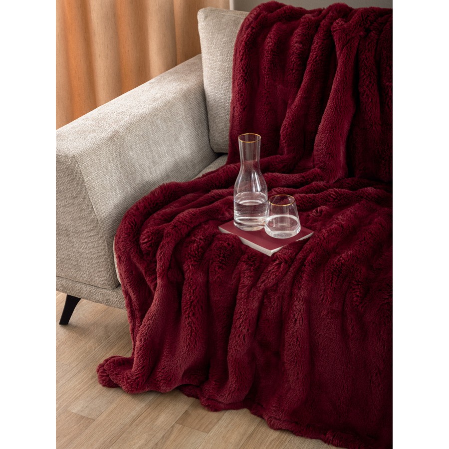 Κουβέρτα Γούνινη Μονή (160x220) Οικολογική Γούνα 650 γραμ/τμ Palamaiki Heather Bordo