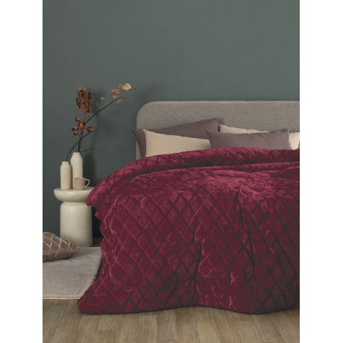 Κουβερτοπάπλωμα Μονό (160x240) Μονόχρωμο Flannel-Sherpa 700γρ|τμ Palamaiki Nadine/5 Bordo