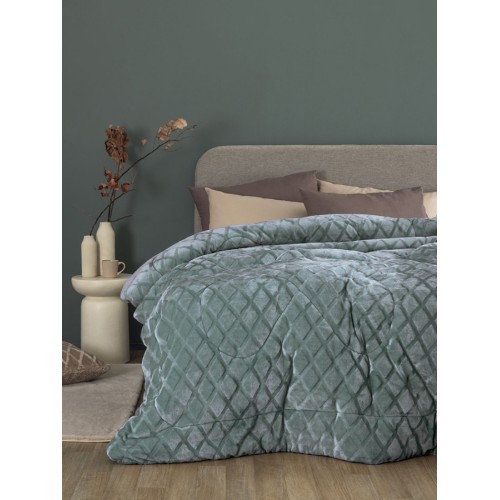 Κουβερτοπάπλωμα Σούπερ Υπέρδιπλο (240x260) Μονόχρωμο Flannel-Sherpa 700γρ|τμ Palamaiki Nadine/5 Jade