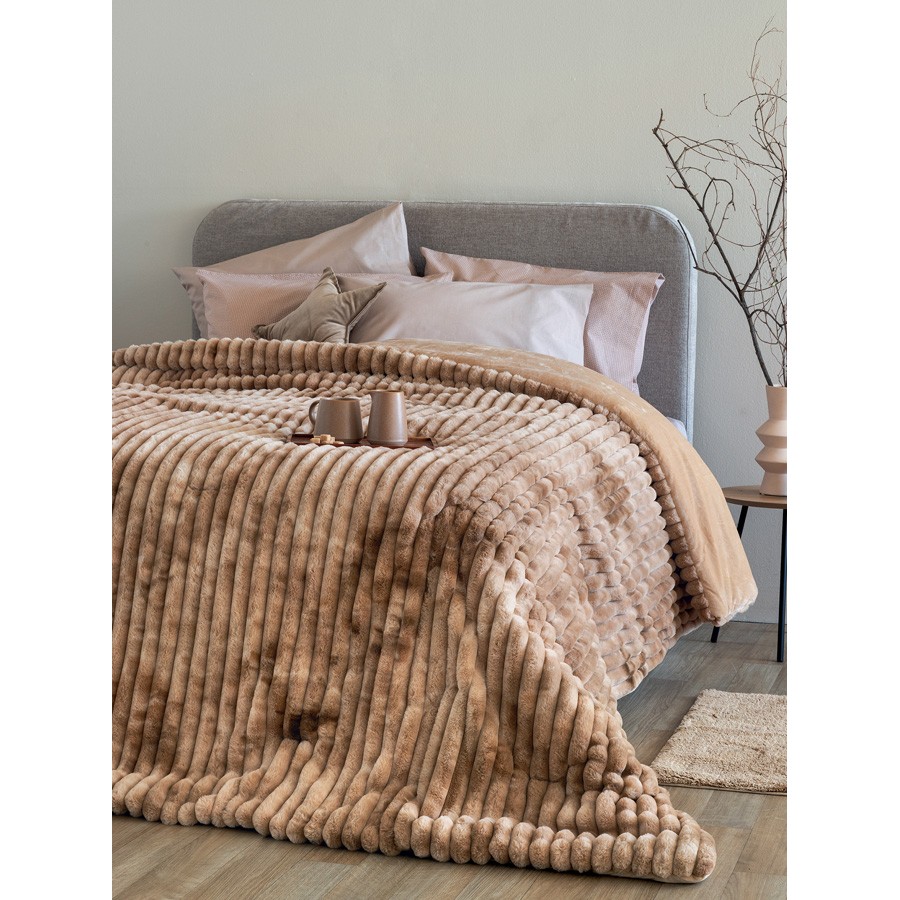 Κουβερτοπάπλωμα Υπέρδιπλο (220x240) Οικολογική Γούνα-Flannel 840γρτμ Palamaiki Tidi/2 Beige