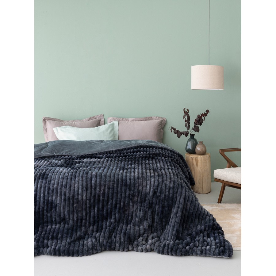 Κουβερτοπάπλωμα Υπέρδιπλο (220x240) Οικολογική Γούνα-Flannel 840γρτμ Palamaiki Tidi/2 Grey