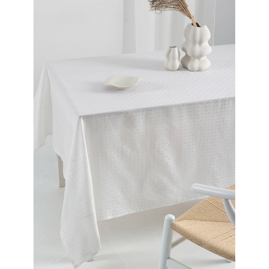 Τραπεζομάντηλο Αλέκιαστο 12 Ατόμων (175x260) Ζακάρ Μονόχρωμο Palamaiki Milly white