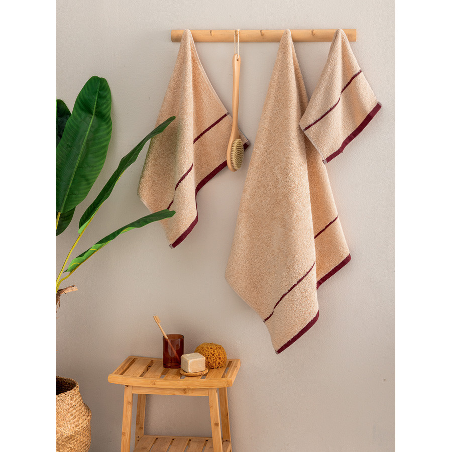 Σετ Πετσέτες 3 τεμ (Χειρός|Προσώπου|Λουτρού) Μονόχρωμες με Μπορντούρα Palamaiki Fivi Beige