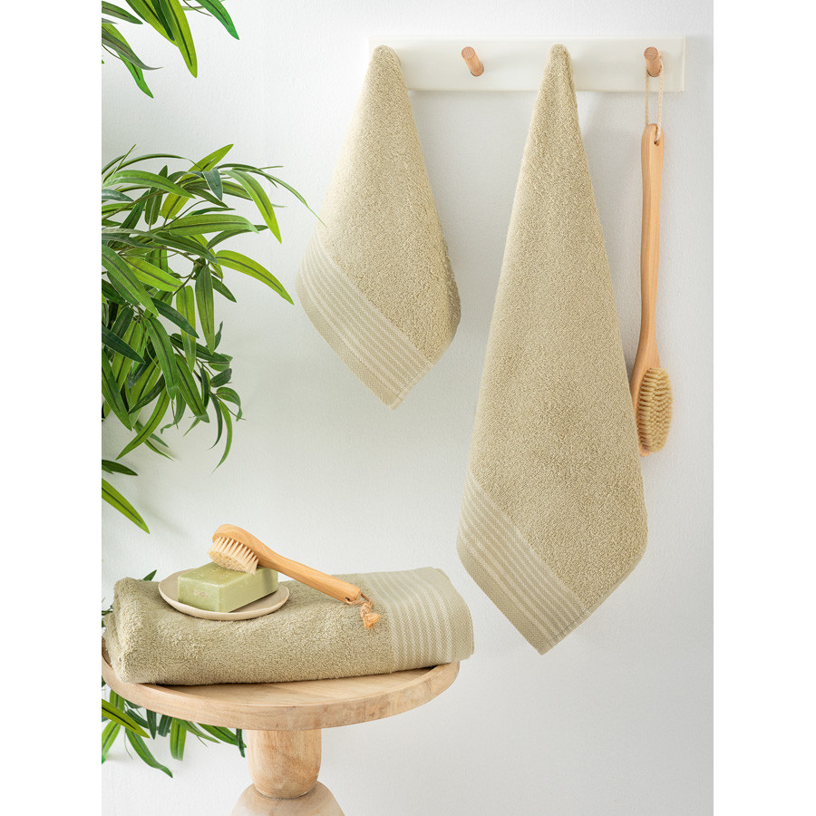 Σετ Πετσέτες 3 τεμ (Χειρός|Προσώπου|Λουτρού) Μονόχρωμες με Μπορντούρα Palamaiki Gary Beige