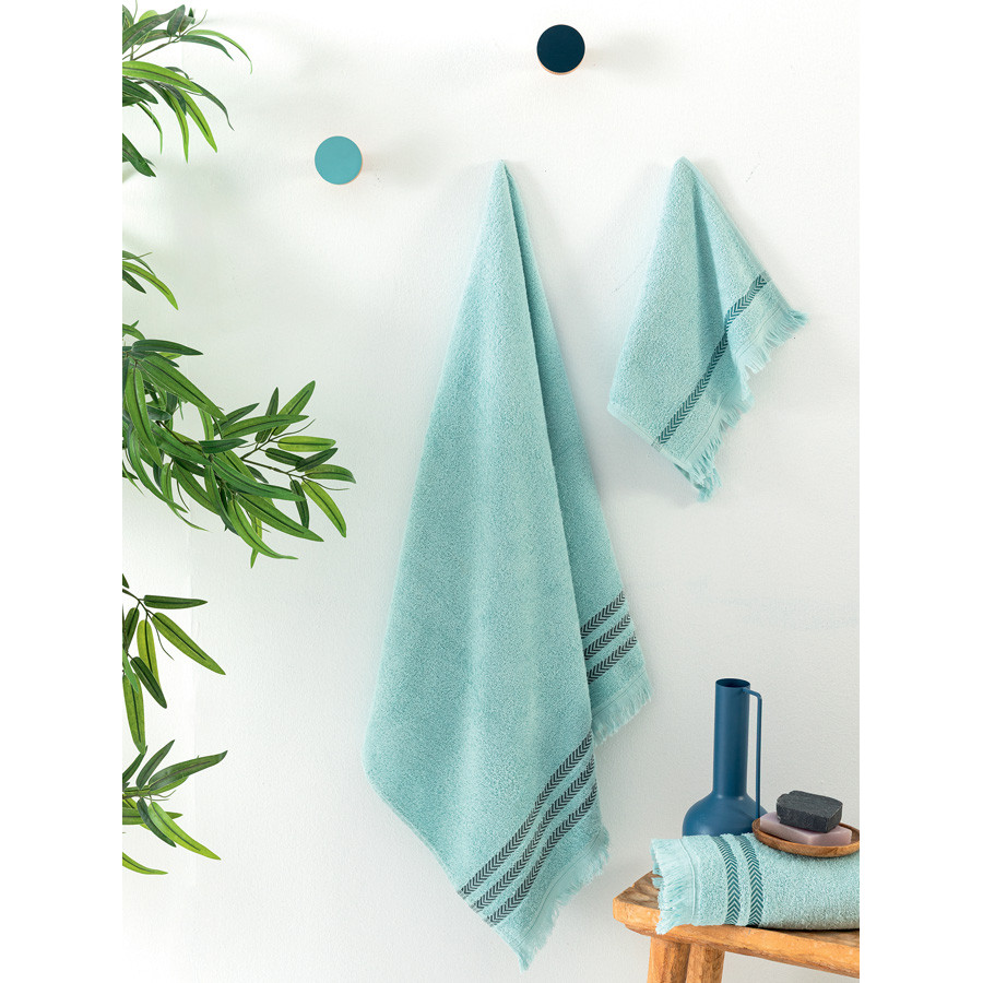 Σετ Πετσέτες 3 τεμ (Χειρός|Προσώπου|Λουτρού) Μονόχρωμες με Μπορντούρα & Κρόσσια Palamaiki Janis Sky