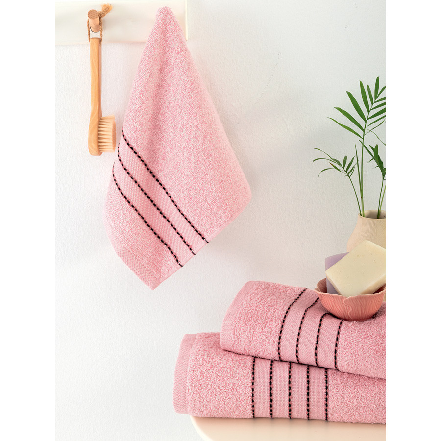 Σετ Πετσέτες 3 τεμ (Χειρός|Προσώπου|Λουτρού) Μονόχρωμες με Μπορντούρα Palamaiki Judy Pink