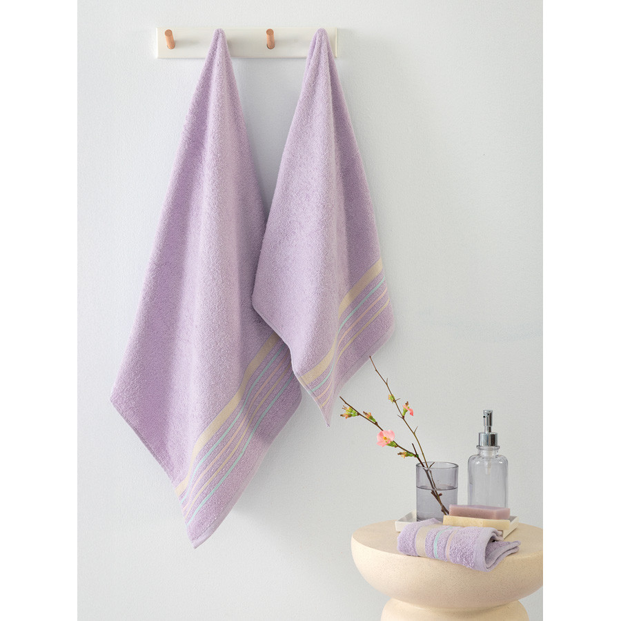 Σετ Πετσέτες 3 τεμ (Χειρός|Προσώπου|Λουτρού) Μονόχρωμες με Μπορντούρα Palamaiki Monica Lilac