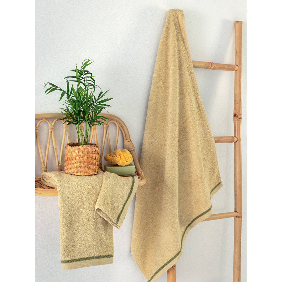 Σετ Πετσέτες 3 τεμ (Χειρός|Προσώπου|Λουτρού) Μονόχρωμες με Μπορντούρα Palamaiki Ros Beige