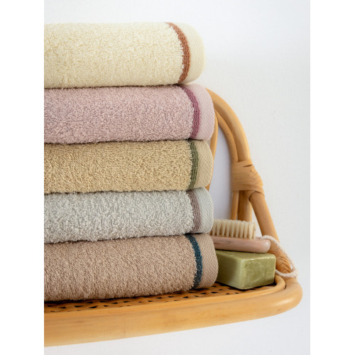 Σετ Πετσέτες 3 τεμ (Χειρός|Προσώπου|Λουτρού) Μονόχρωμες με Μπορντούρα Palamaiki Ros Beige