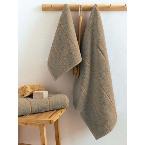 Σετ Πετσέτες 3 τεμ (Χειρός|Προσώπου|Λουτρού) Μονόχρωμες με Ρίγες Palamaiki Cler Green